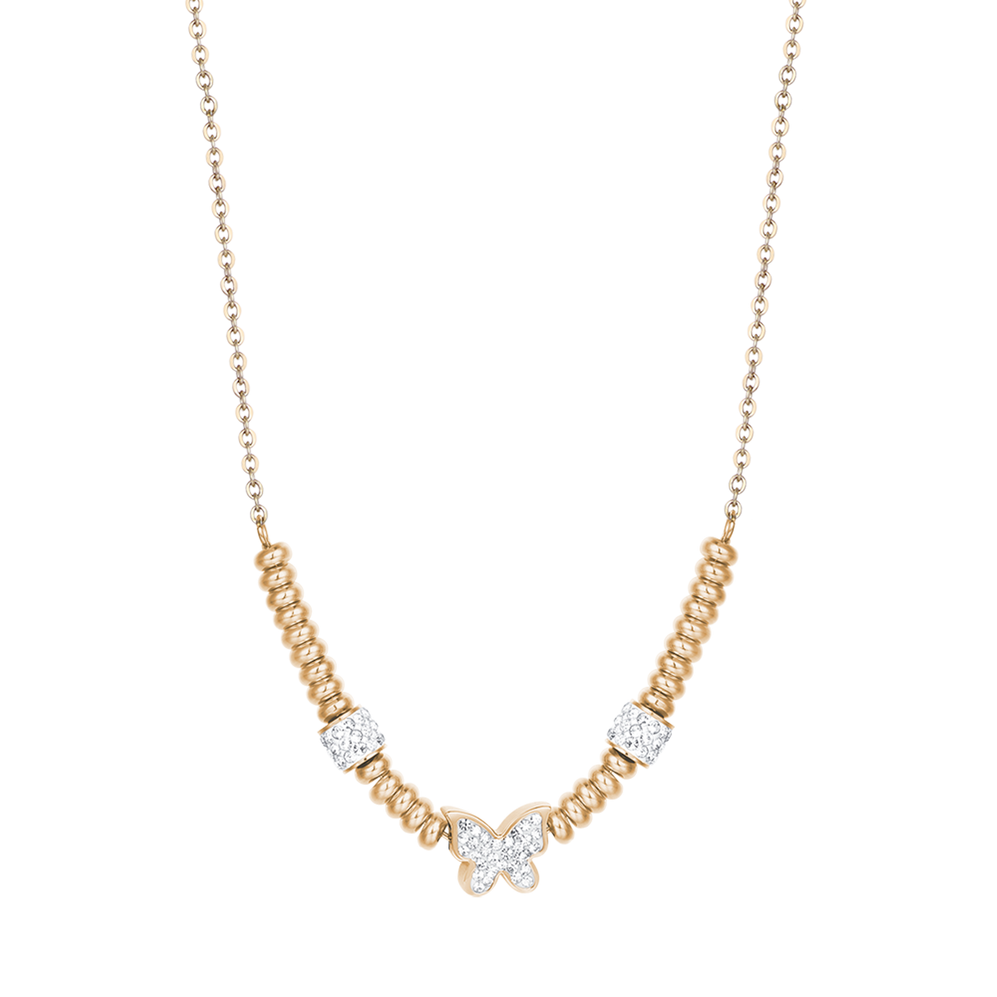 IP GOLD STAHL HALSKETTE MIT WEISSEM KRISTALL SCHMETTERLING