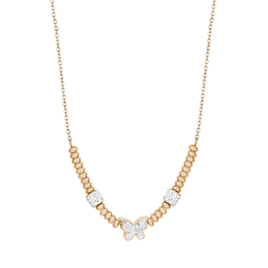 IP GOLD STAHL HALSKETTE MIT WEISSEM KRISTALL SCHMETTERLING