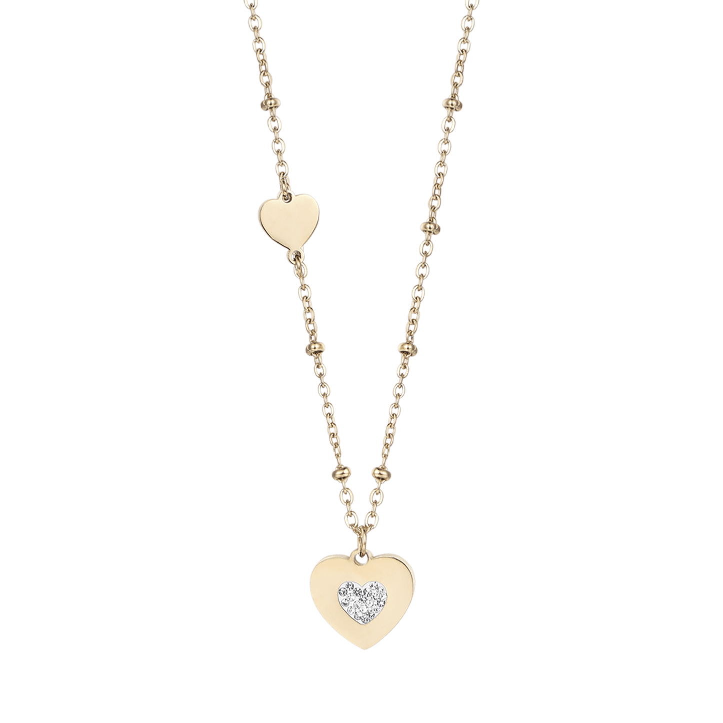 WOMAN'S IP GOLD NECKLACE WITH HEARTS WITH WHITE CRYSTALS Luca Barra