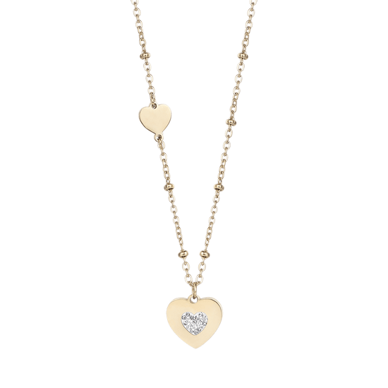 WOMAN'S IP GOLD NECKLACE WITH HEARTS WITH WHITE CRYSTALS Luca Barra