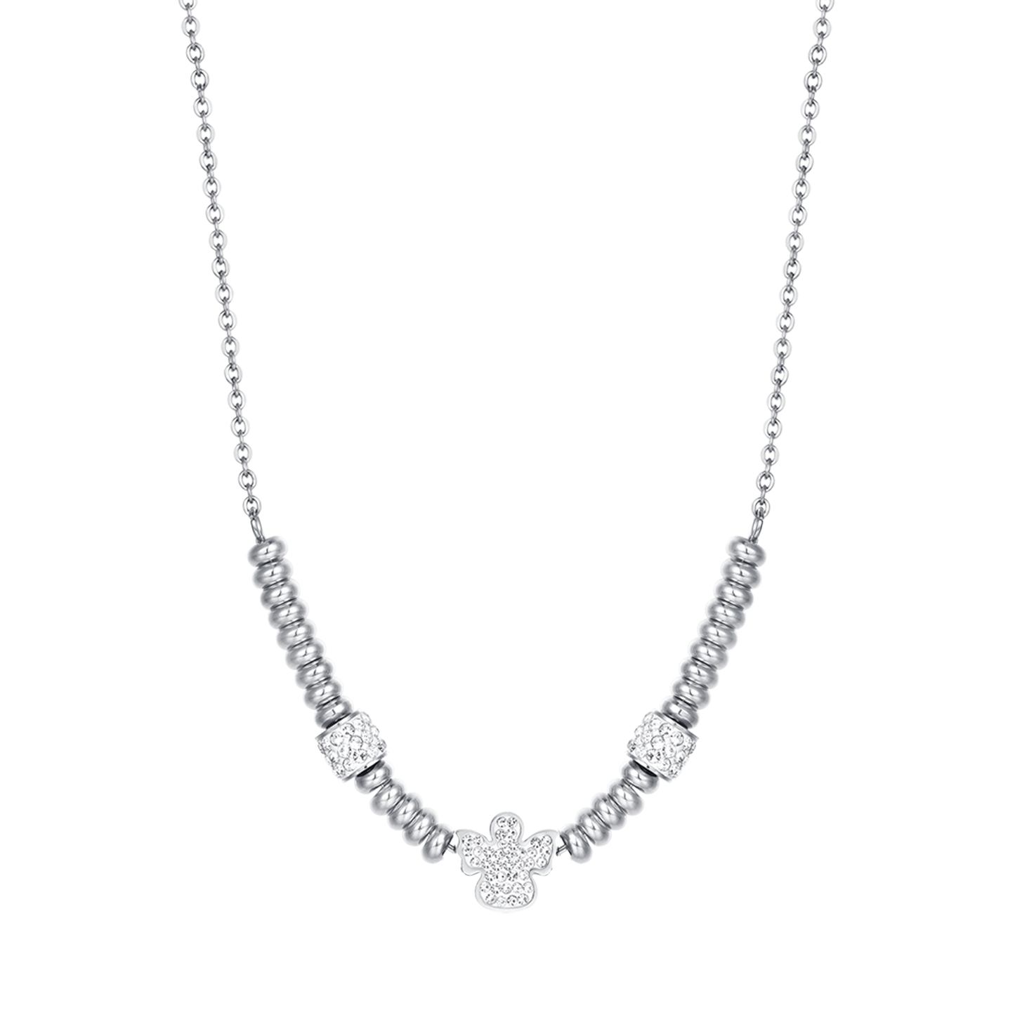 ENGELSHALSKETTE AUS STAHL MIT WEISSEN KRISTALLEN