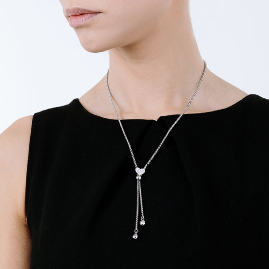 HERZ-HALSKETTE AUS STAHL MIT WEISSEN KRISTALLEN