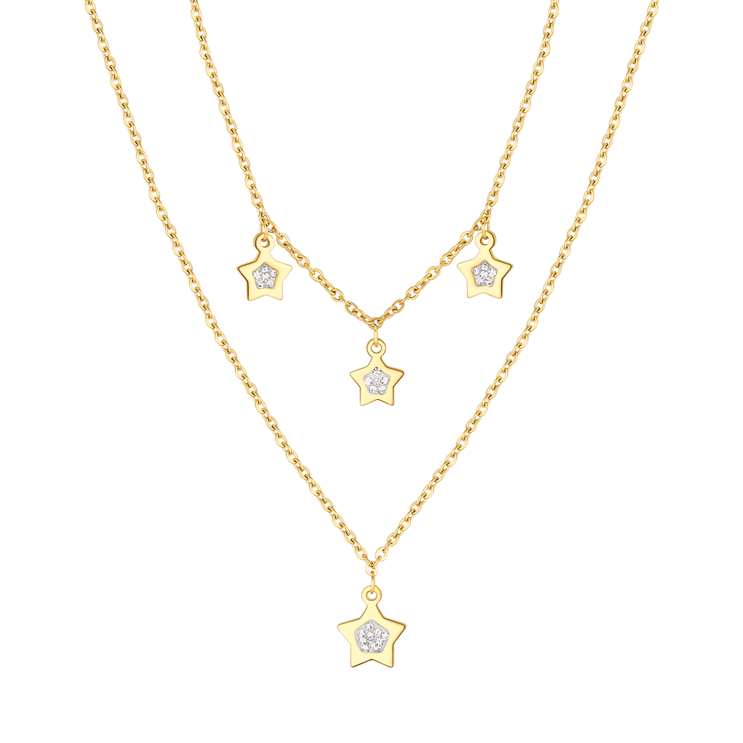 IP GOLD STAHL KETTE FÜR DAMEN MIT STERNEN UND WEISSEN KRISTALLEN