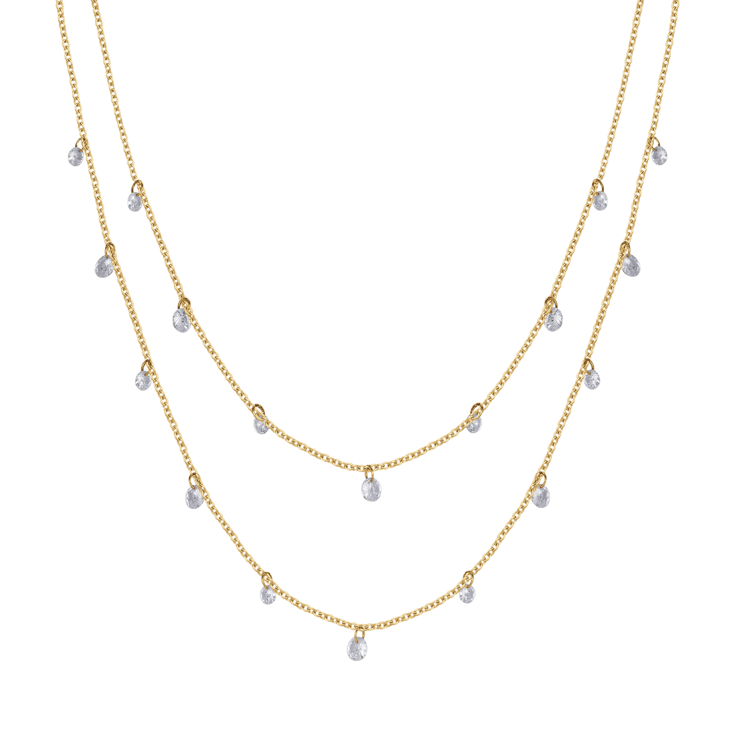 IP GOLD MEHRREIHIGES STAHLCOLLIER MIT WEISSEN KRISTALLEN