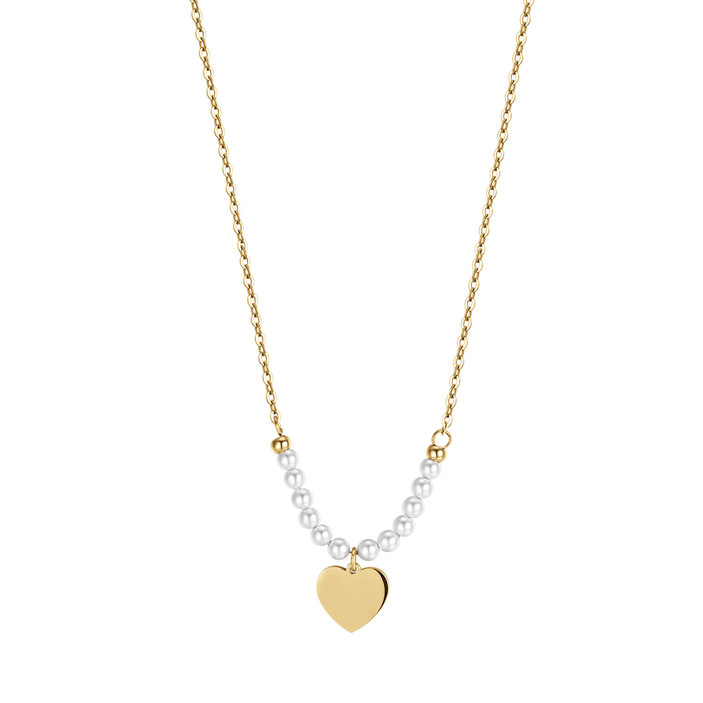 IP GOLD STAHL DAMEN HALSKETTE MIT HERZ UND WEISSEN PERLEN