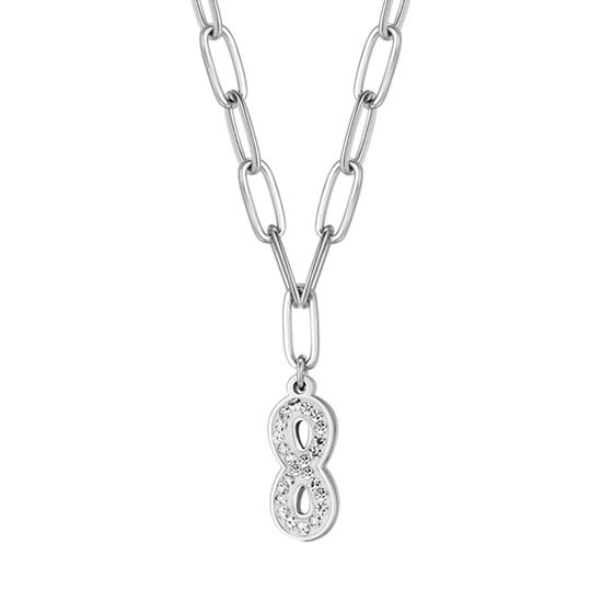 DAMEN STAHLKETTE MIT UNENDLICHEN UND WEISSEN KRISTALLEN UND GLIEDERKETTE