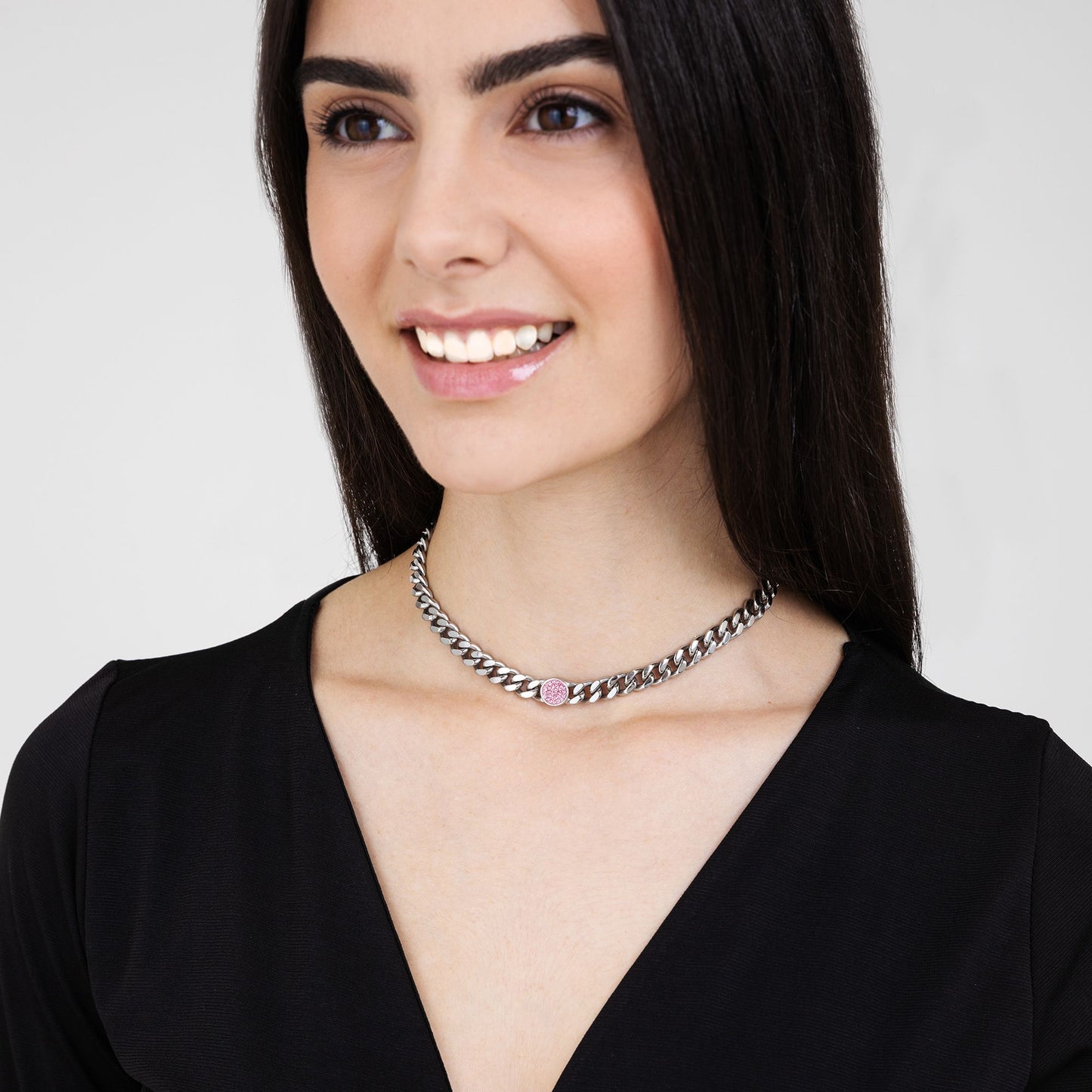 DAMEN STAHLKETTE MIT KRISTALLEN