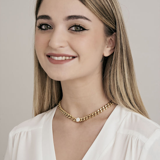 DAMEN STAHLKETTE MIT KRISTALLEN