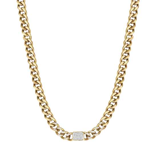 IP GOLD STAHL DAMEN HALSKETTE MIT WEISSEN KRISTALLANHÄNGERN UND KETTENGLIED