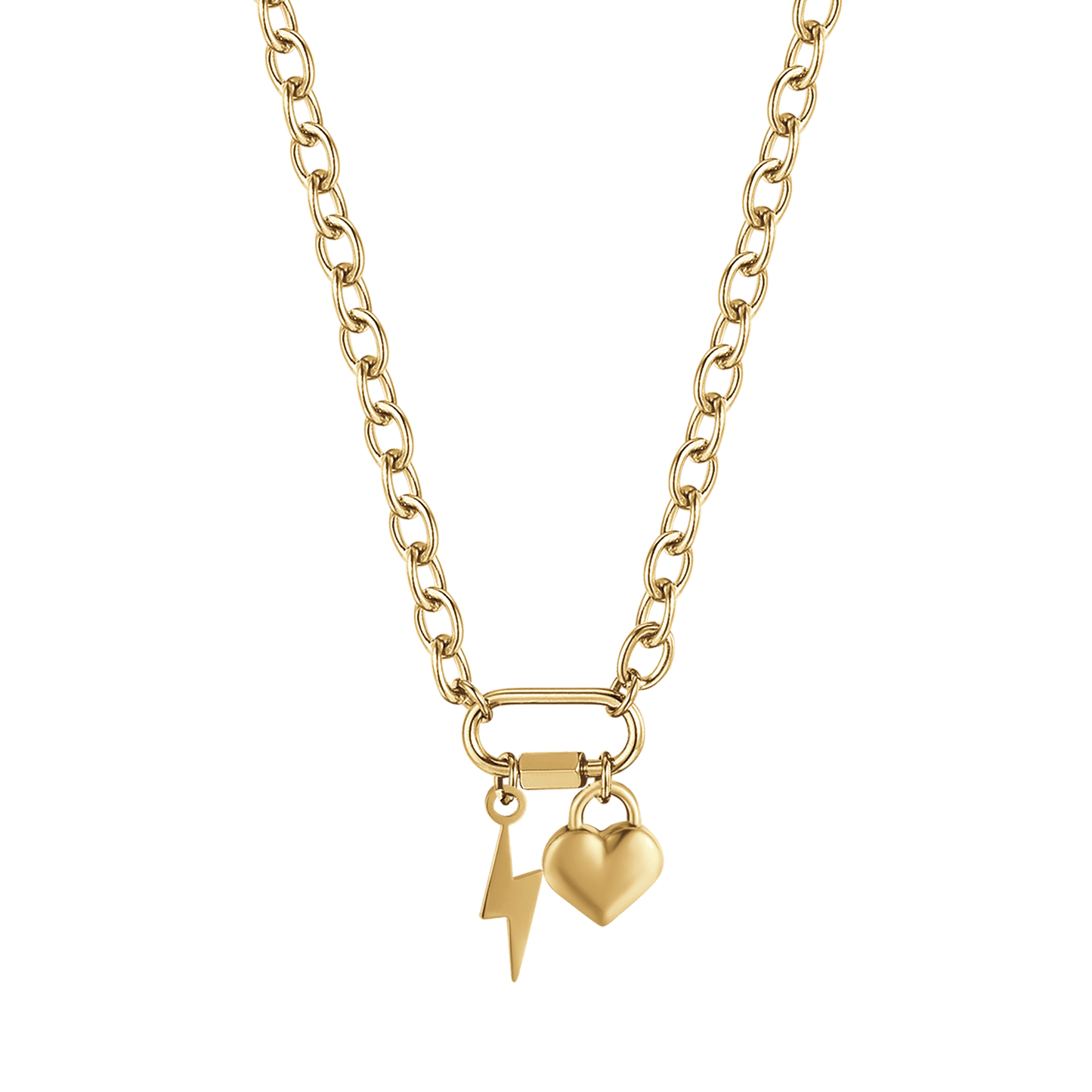 WOMAN'S IP GOLD NECKLACE WITH FULMINE AND HEART Luca Barra