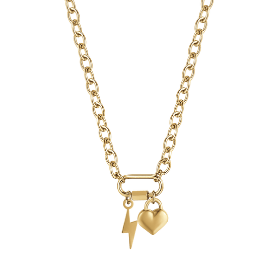 WOMAN'S IP GOLD NECKLACE WITH FULMINE AND HEART Luca Barra
