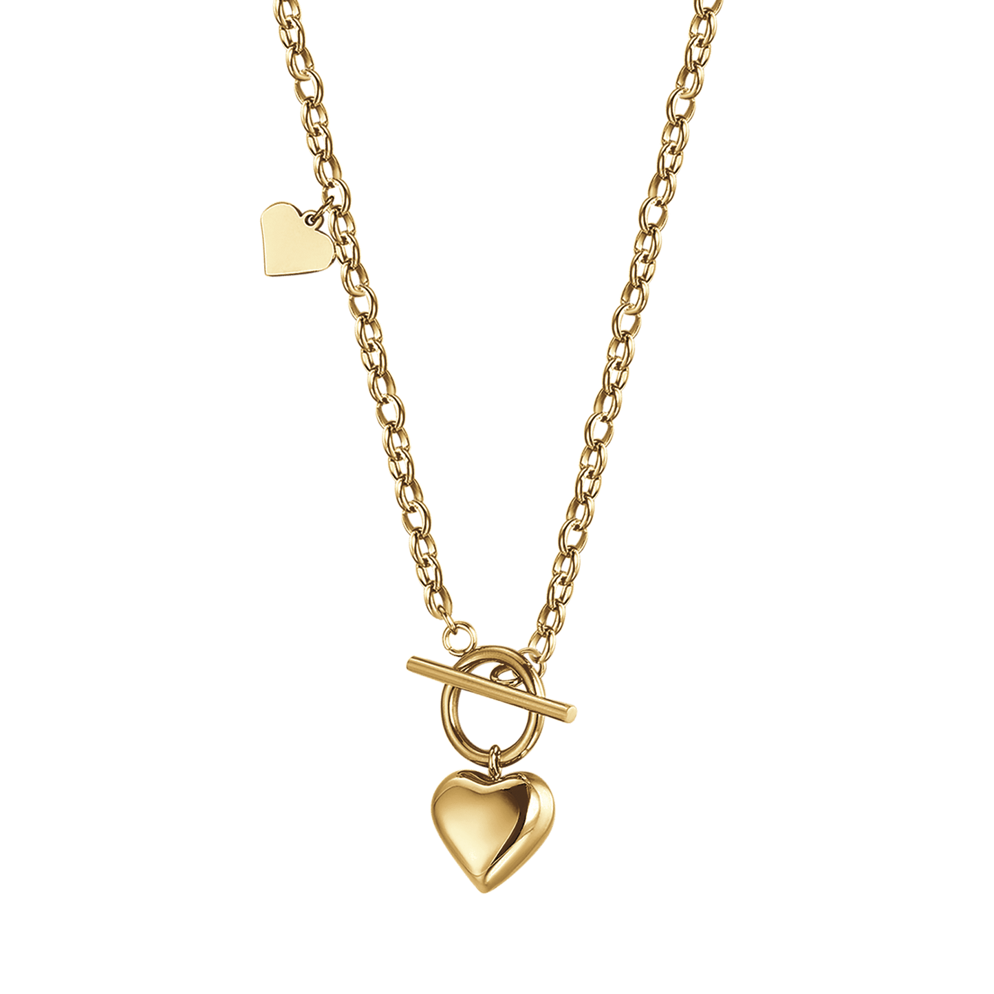 WOMAN'S IP GOLD NECKLACE WITH TBAR CLASURE AND HEART Luca Barra