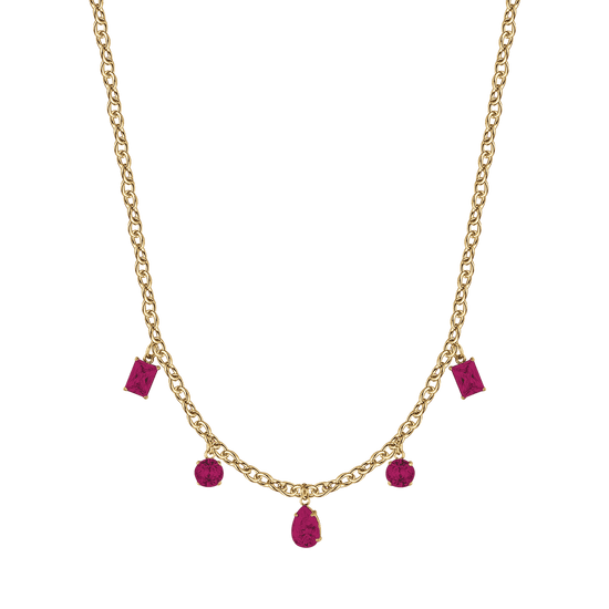 IP GOLD STAHL DAMEN HALSKETTE MIT KRISTALLEN FUCHSIA ANHÄNGER