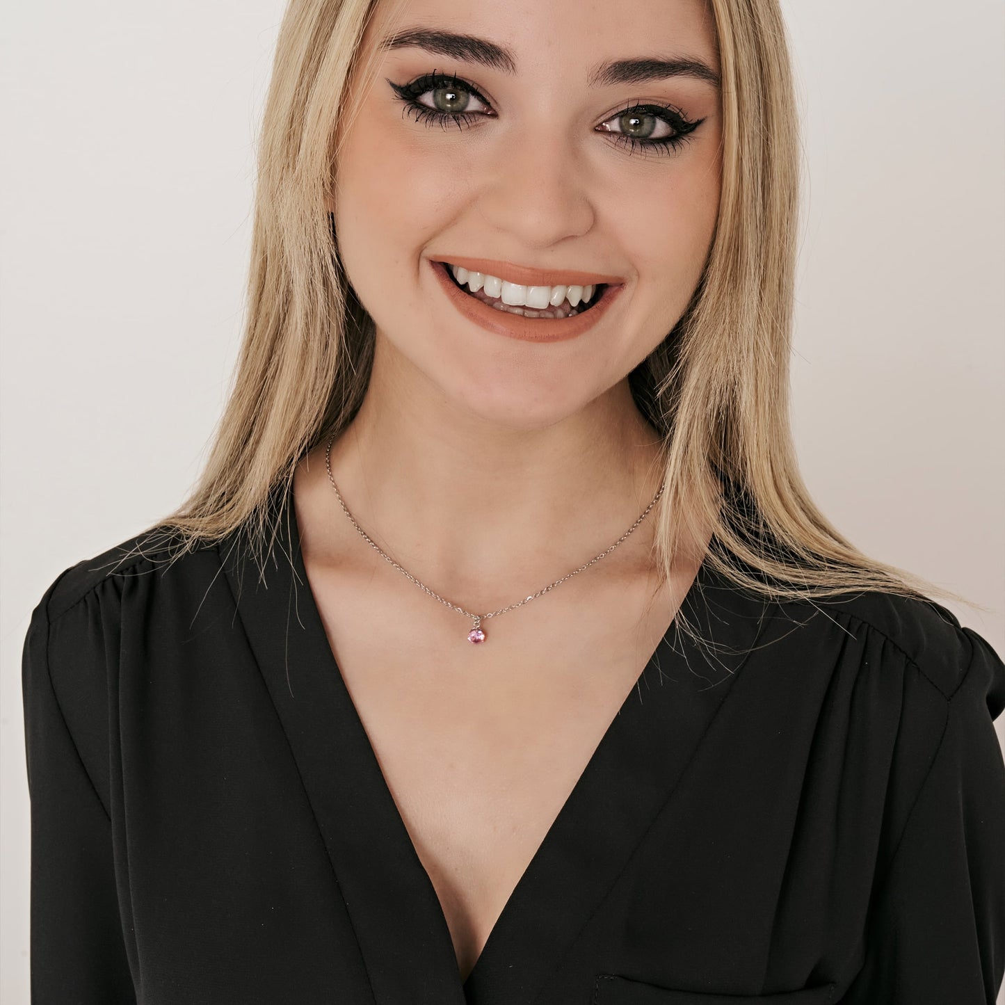 STAHL-HALSKETTE FÜR FRAUEN MIT ROSA KRISTALL