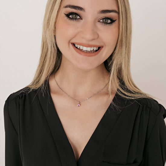 STAHL-HALSKETTE FÜR FRAUEN MIT ROSA KRISTALL