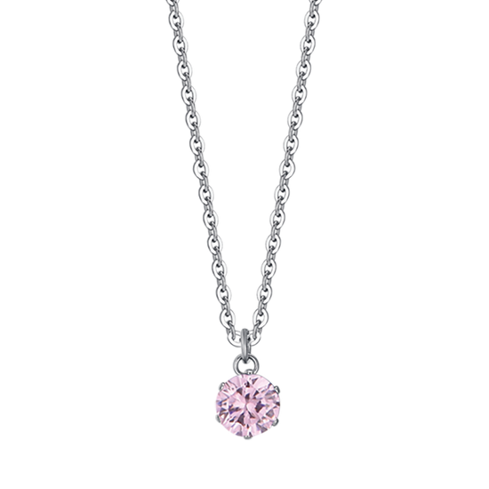 STAHL-HALSKETTE FÜR FRAUEN MIT ROSA KRISTALL