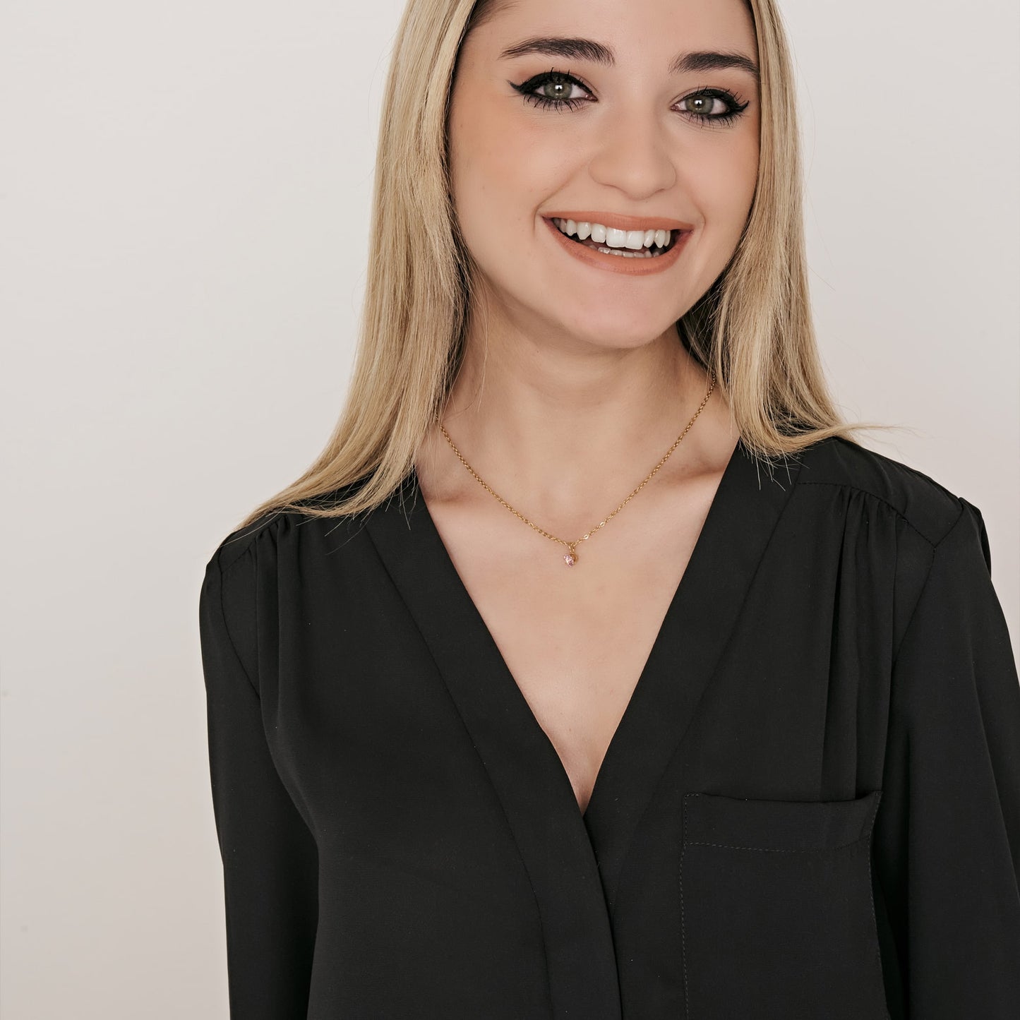 STAHL-HALSKETTE FÜR FRAUEN MIT ROSA KRISTALL