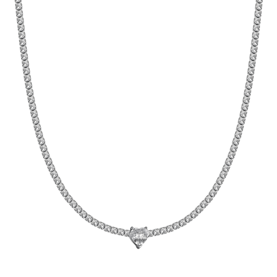 DAMEN STAHLKETTE MIT WEISSEN KRISTALLEN UND KRISTALLHERZ