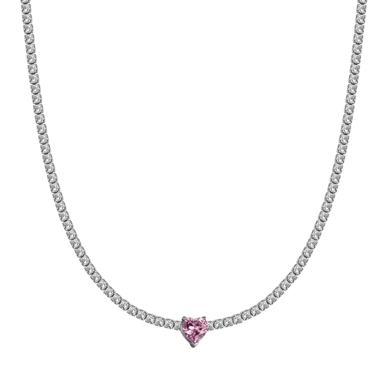 DAMEN STAHLKETTE MIT WEISSEN KRISTALLEN UND KRISTALLHERZ