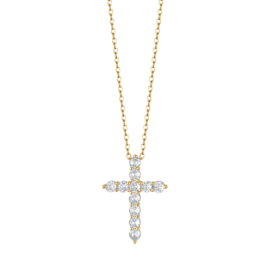 IP GOLD STAHL DAMEN HALSKETTE MIT KREUZ MIT WEISSEN KRISTALLEN