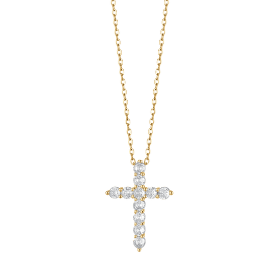 IP GOLD STAHL DAMEN HALSKETTE MIT KREUZ MIT WEISSEN KRISTALLEN