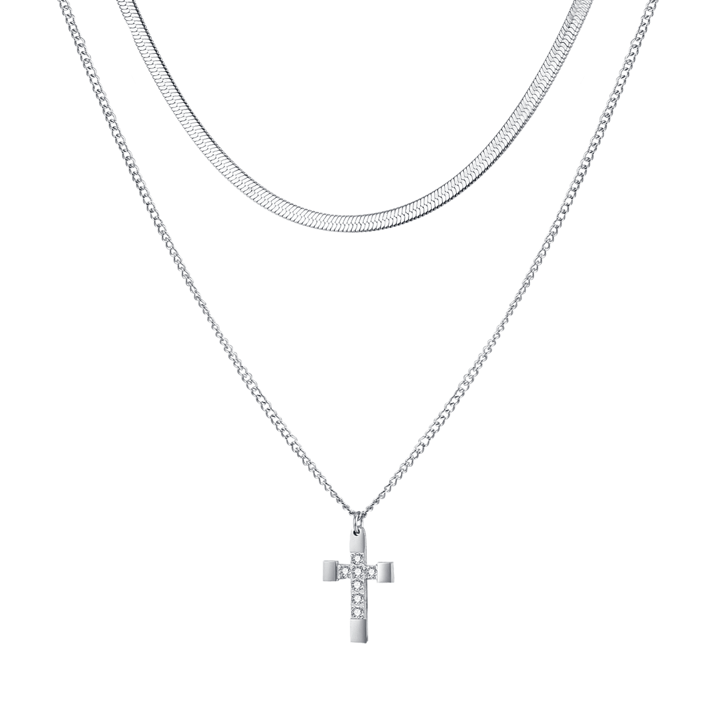 DAMEN-KREUZ-HALSKETTE AUS STAHL MIT WEISSEN KRISTALLEN