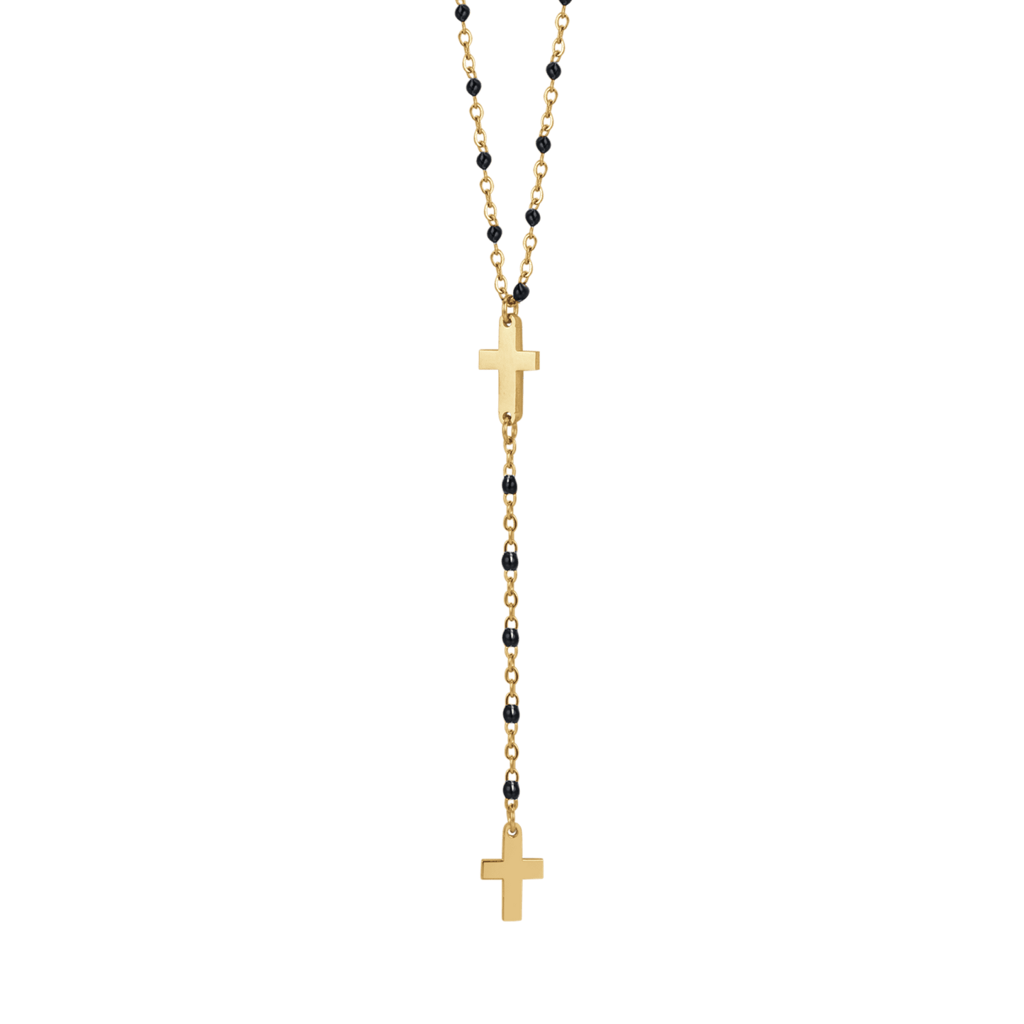 DAMEN-ROSENKRANZKETTE AUS STAHL MIT KREUZEN UND SCHWARZEN ELEMENTEN