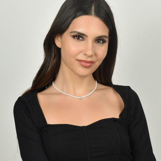 DAMEN STAHLKETTE MIT PERLEN MIT WEISSEM KRISTALL