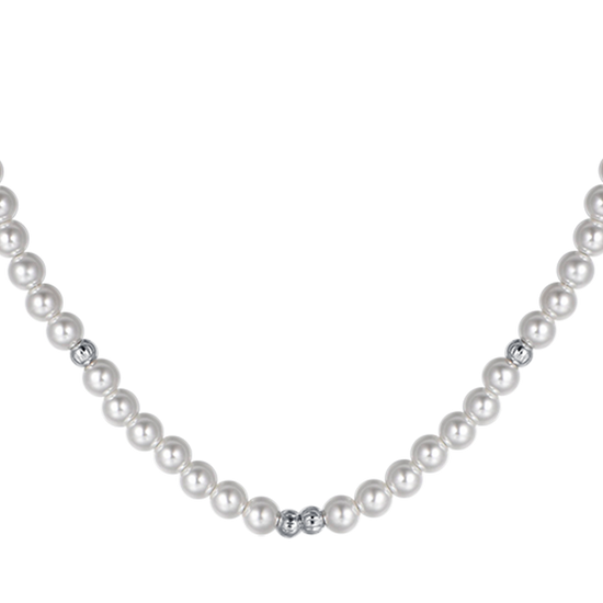DAMENKETTE AUS STAHL MIT PERLEN UND STAHLELEMENTEN