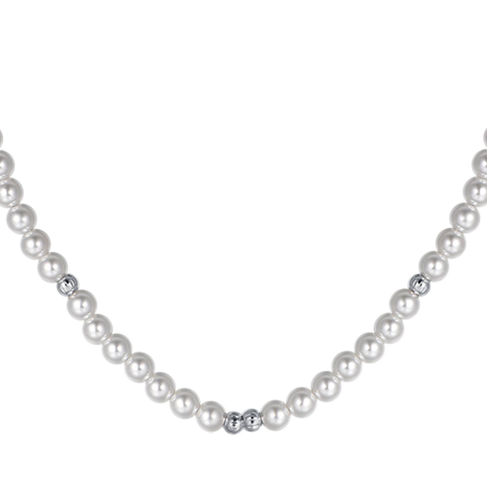 DAMENKETTE AUS STAHL MIT PERLEN UND STAHLELEMENTEN