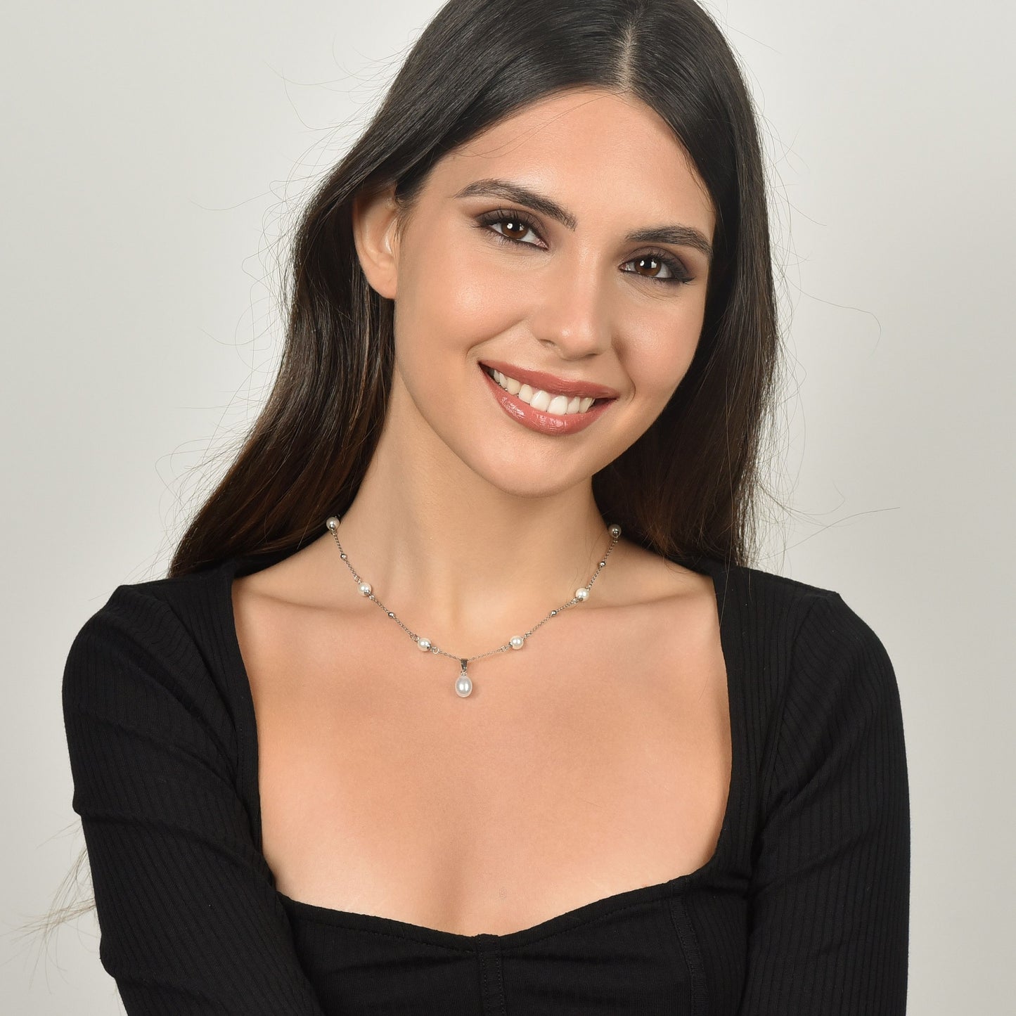 DAMEN STAHLKETTE MIT PERLEN