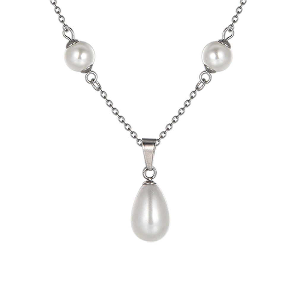 DAMEN STAHLKETTE MIT PERLEN