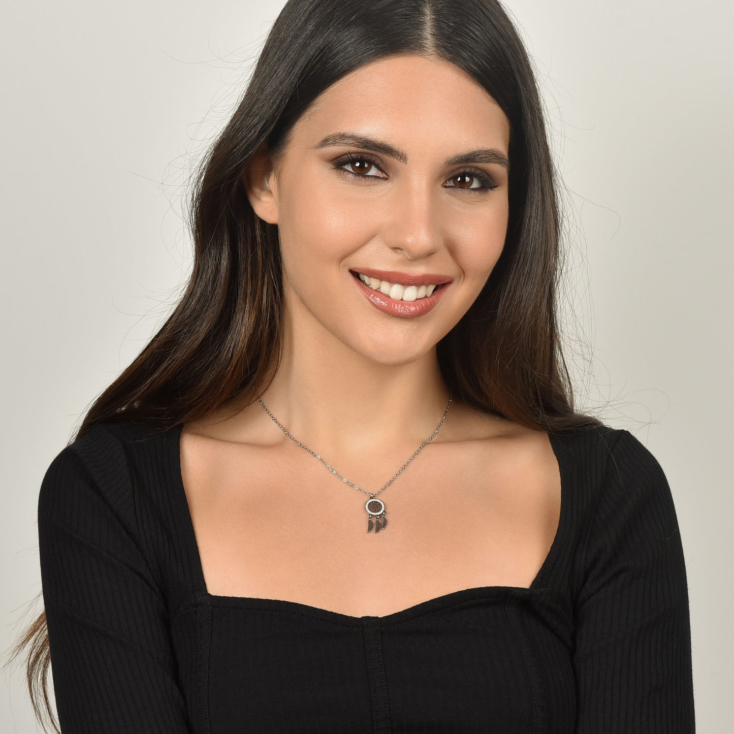 FRAU STAHL TRAUMFÄNGER HALSKETTE MIT WEISSEN KRISTALLEN