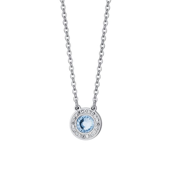 DAMEN STAHL HALSKETTE AQUAMARIN KRISTALL ELEMENT UND WEISSE KRISTALLE