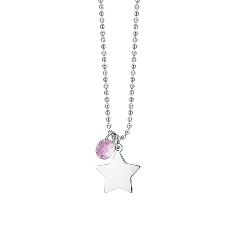 DAMENHALSKETTE AUS STAHL MIT STERN UND ROSA ZIRKON