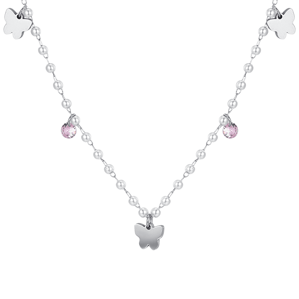 COLLANA DONNA IN ACCIAIO PERLE CON FARFALLE Luca Barra