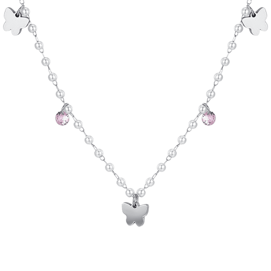 COLLANA DONNA IN ACCIAIO PERLE CON FARFALLE Luca Barra