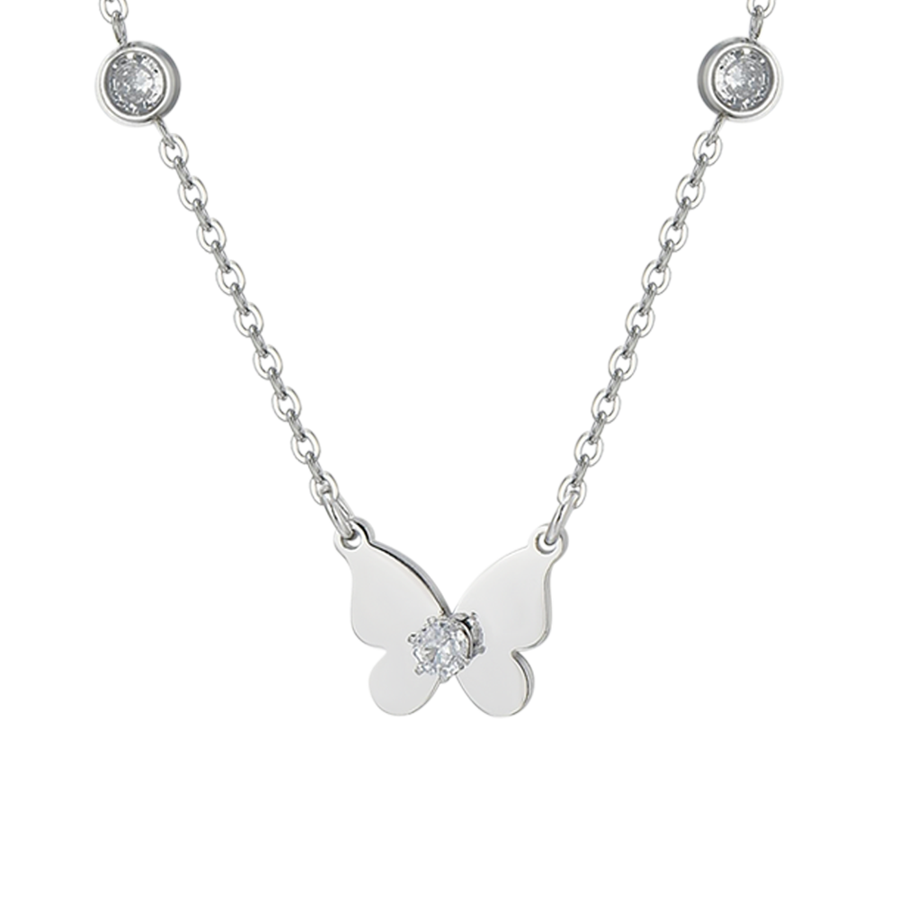 DAMENHALSKETTE MIT SCHMETTERLING UND ZIRKONIA AUS STAHL