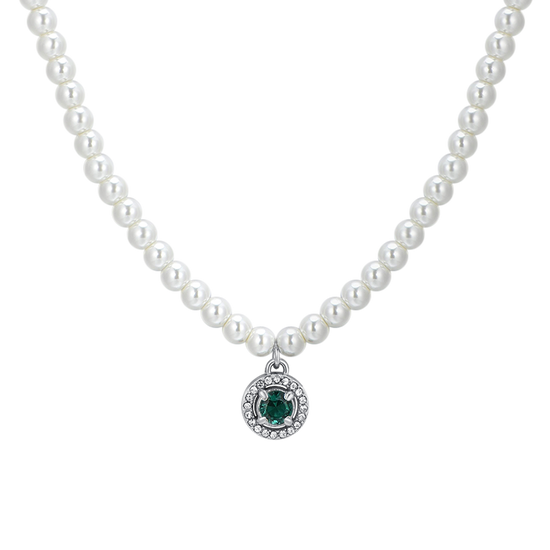 COLLANA DONNA IN ACCIAIO PERLE E ZIRCONE VERDE Luca Barra