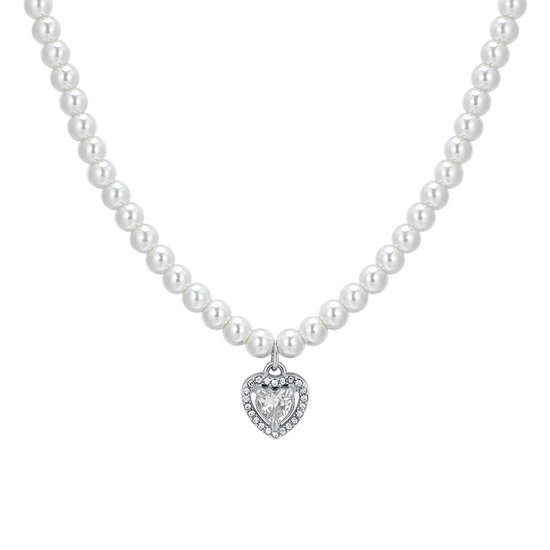 COLLANA DONNA IN ACCIAIO PERLE E CUORE ZIRCONE BIANCO Luca Barra