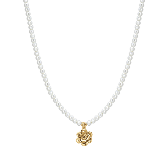 COLLANA DONNA IN ACCIAIO IP GOLD PERLE E ROSA Luca Barra