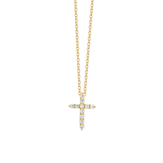 COLLANA DONNA IN ACCIAIO IP GOLD CROCE ZIRCONI BIANCHI Luca Barra