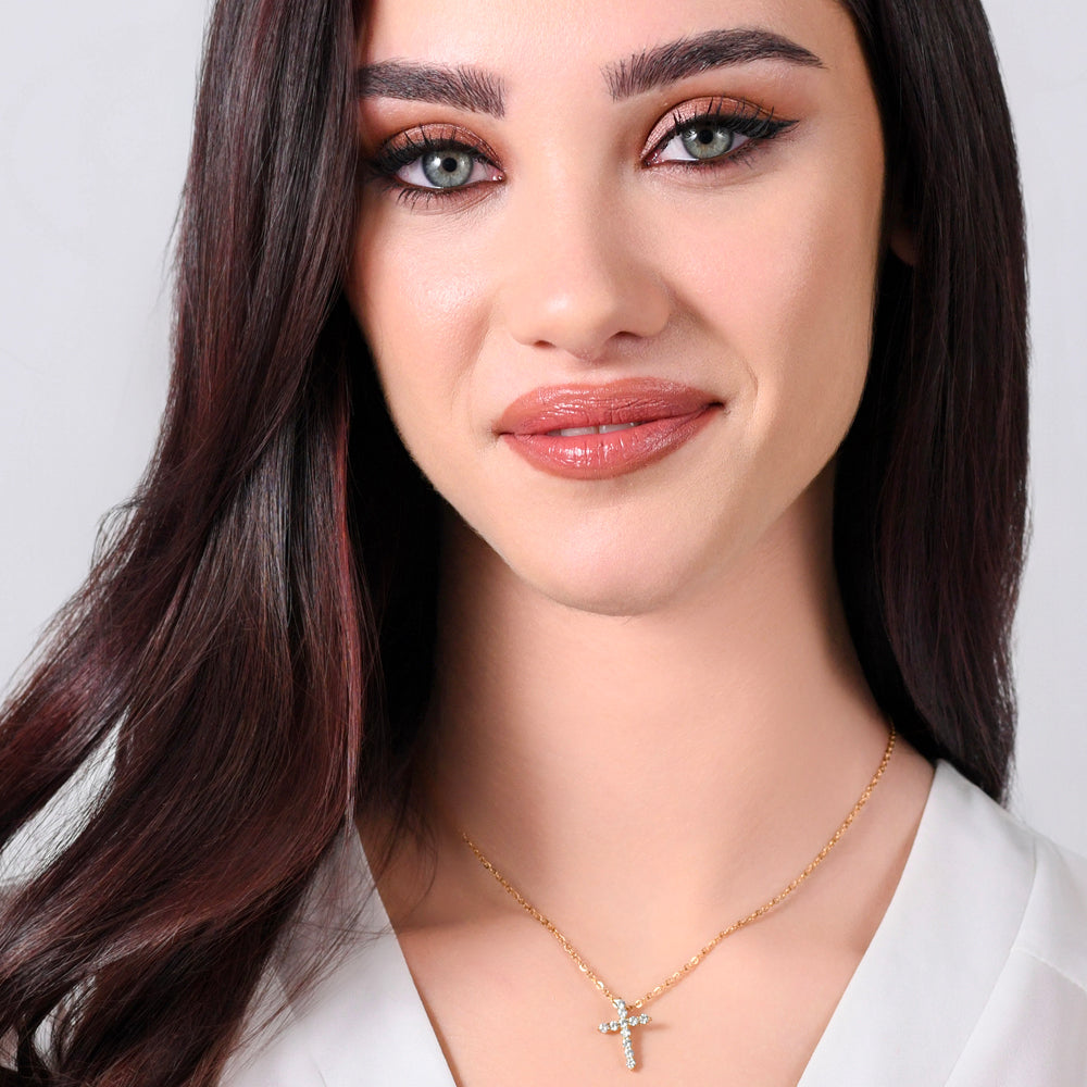 EDELSTAHL IP GOLD KREUZ WEISS ZIRKON KETTE