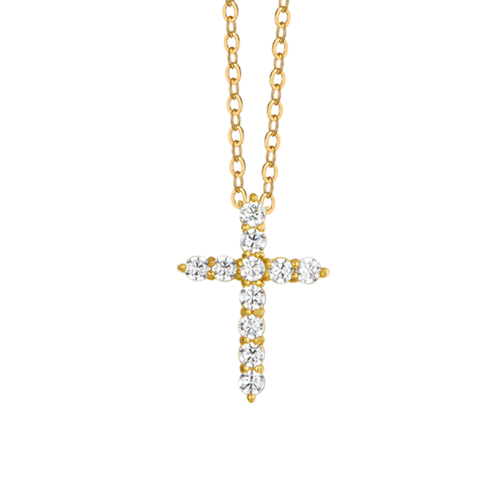 EDELSTAHL IP GOLD KREUZ WEISS ZIRKON KETTE
