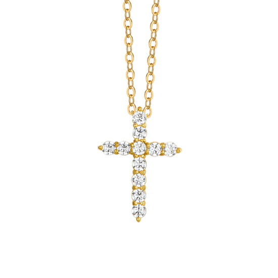 EDELSTAHL IP GOLD KREUZ WEISS ZIRKON KETTE