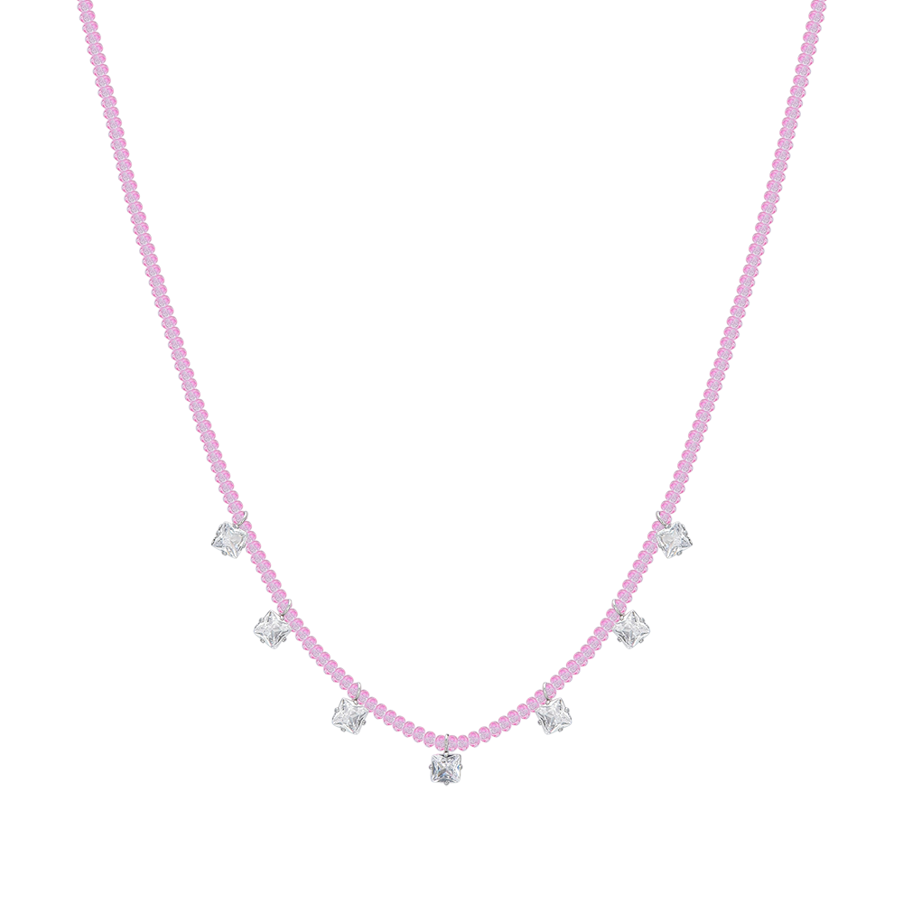 COLLANA DONNA IN ACCIAIO CRISTALLI ROSA E ZIRCONI BIANCHI Luca Barra