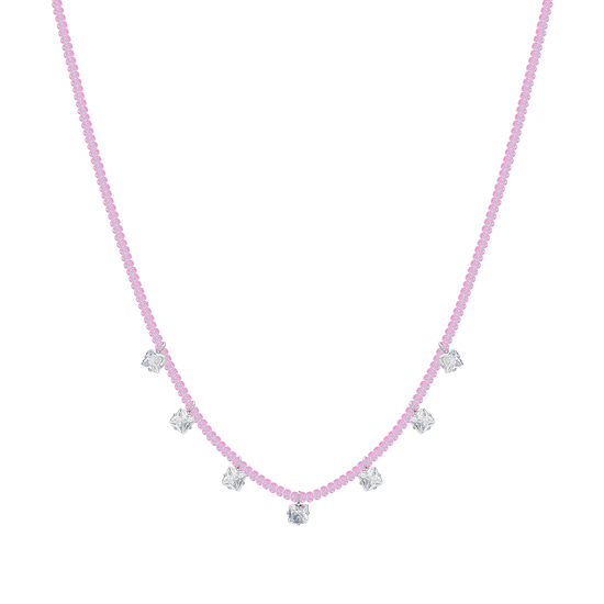 COLLANA DONNA IN ACCIAIO CRISTALLI ROSA E ZIRCONI BIANCHI Luca Barra