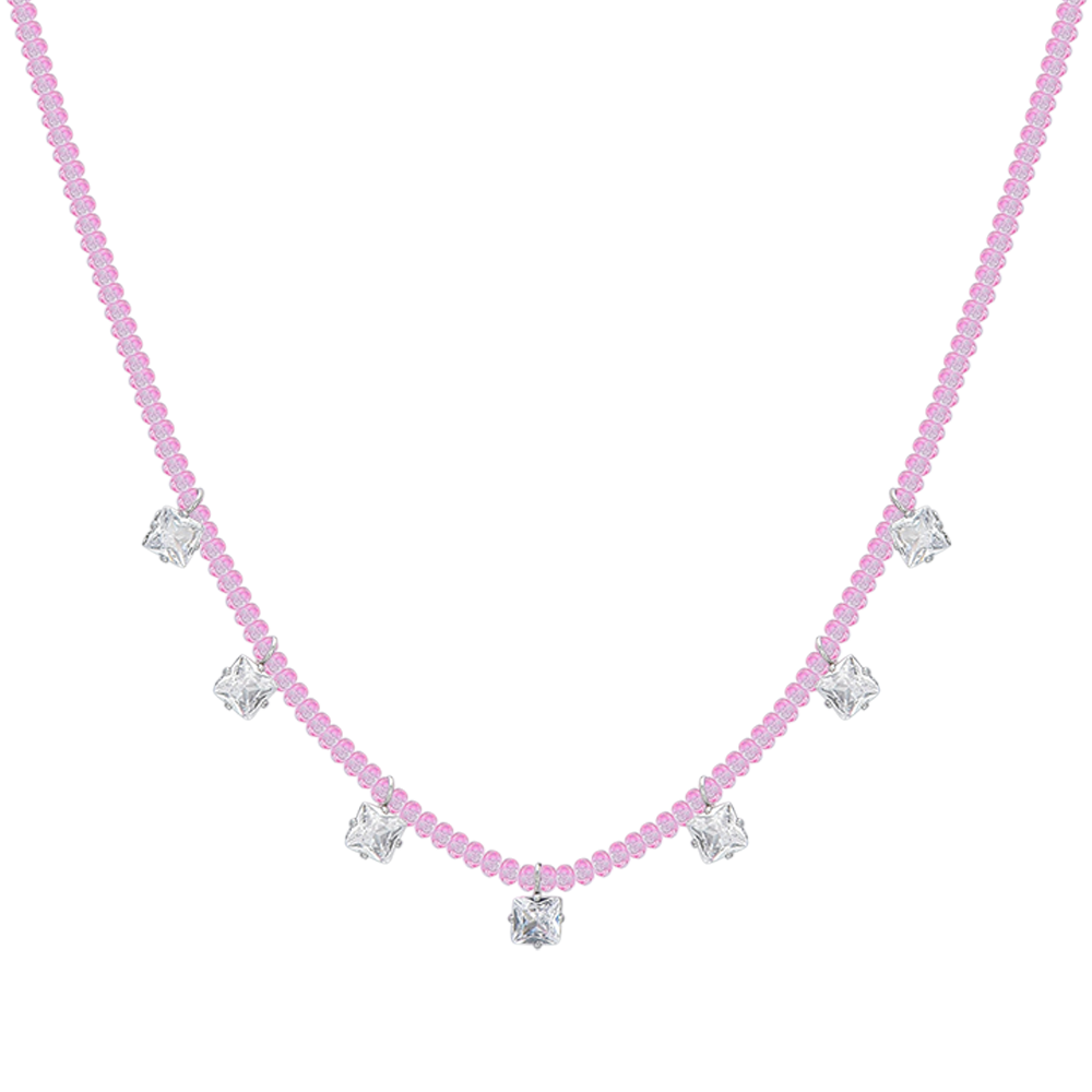 COLLANA DONNA IN ACCIAIO CRISTALLI ROSA E ZIRCONI BIANCHI Luca Barra