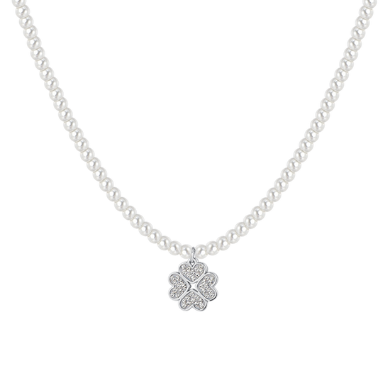 STAHLPERLEN- UND KLEEBLATT-HALSKETTE FÜR FRAUEN