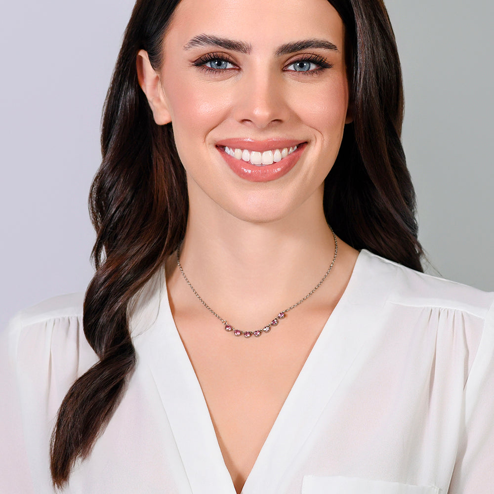 ROSA KRISTALL-STAHL-HALSKETTE FÜR FRAUEN